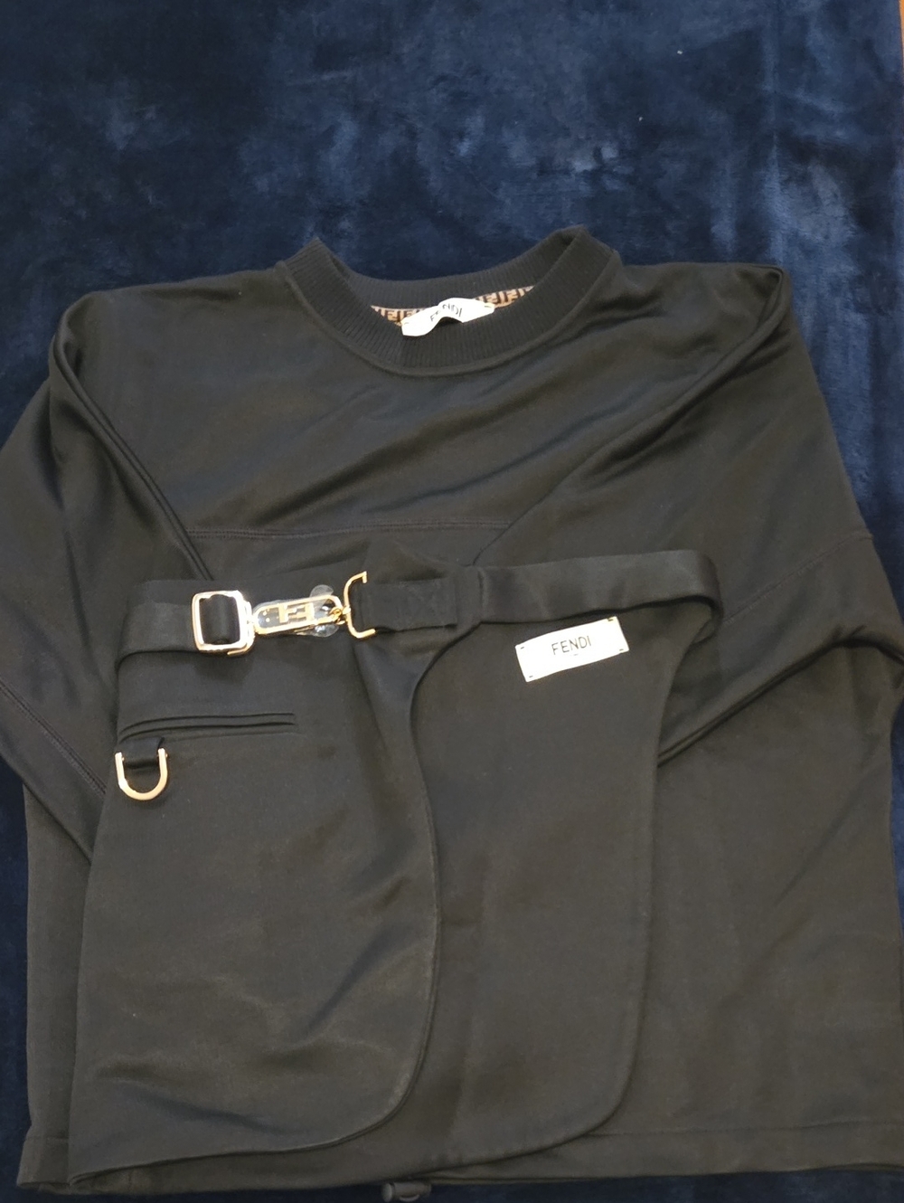 Fendi Black Sweatshirt with Gold Hardware and Belted Pocket